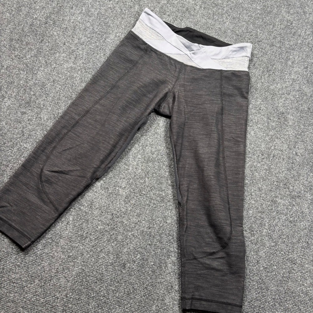 Lululemon Wunder Under Crop Leggings Women 6 Gray Heathered V-Waistband